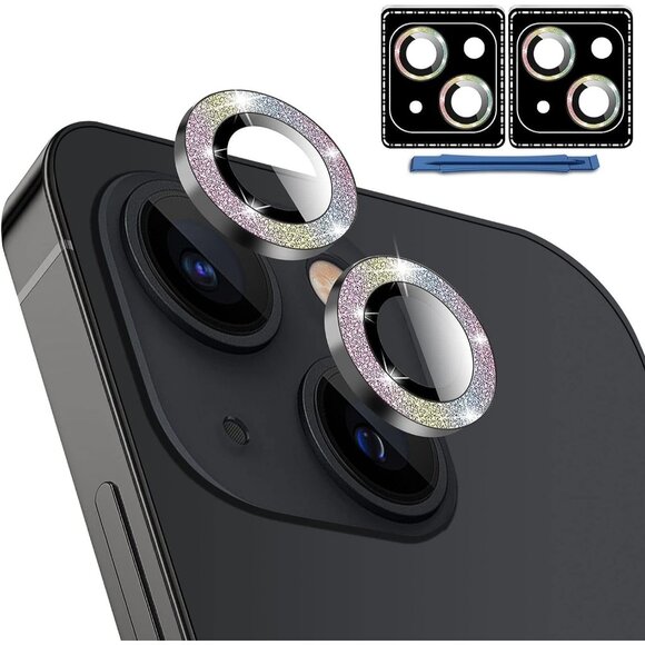 2 Camera Lens Protector for iPhone 14 HD Anti-Scratch Graphite Gray Glitter - Picture 1 of 7